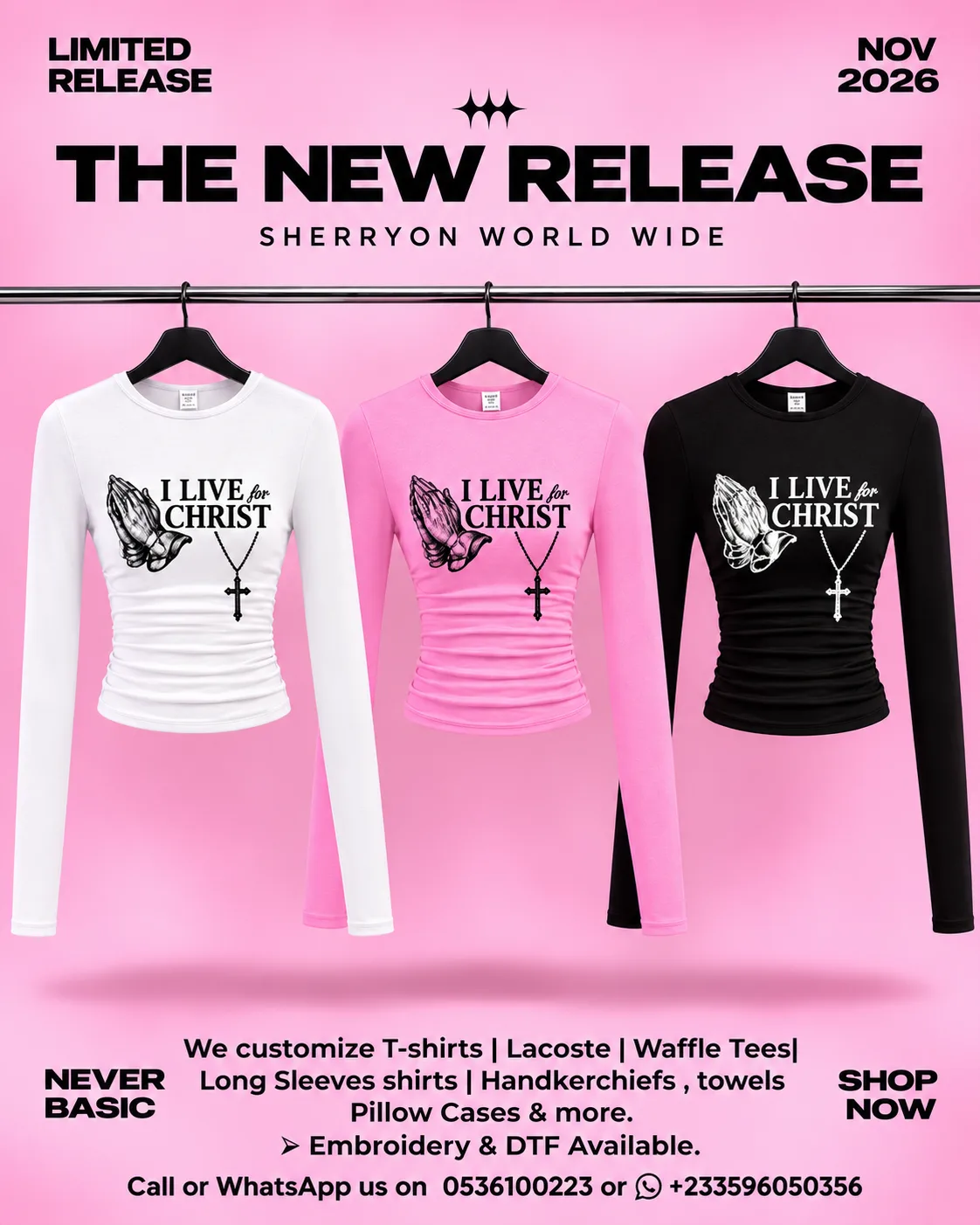 I LIVE FOR CHRIST LONG SLEEVES BASIC TOP